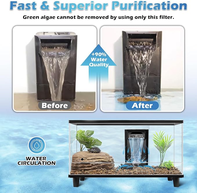 222GPH 10W Turtle Tank Filter Aquarium Filter Power Adjustable 10-40 Gal. Small - Image 3