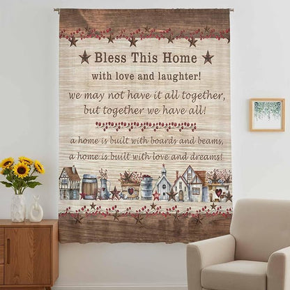 Farmhouse Sheer Curtains 54 Inch Length Brown Country Star Berry Vintage Wood - Image 5