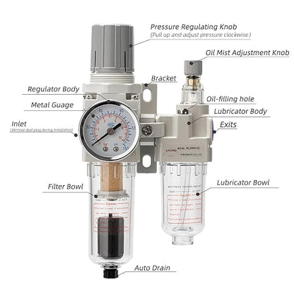 Air Pressure Regulator with Pressure Gauge, Water Separator - Image 2