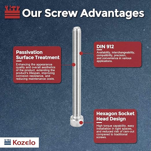 Kozelo 2pcs Socket Head Cap Screws - [M10-1.5 x 110mm] 304 Stainless Steel Allen Socket Drive for Electrical Motor 3D Printing Fan Engine Replacement Use, Silver