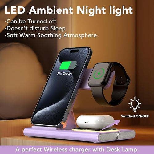 3 in 1 Charging Station for iPhone 17 - Wireless Charger for Apple Devices for iPhone 17 16 15 14 13 12 11 Pro Max - Foldable Wireless Charging Station Dock Stand for Apple Watch Series & AirPods