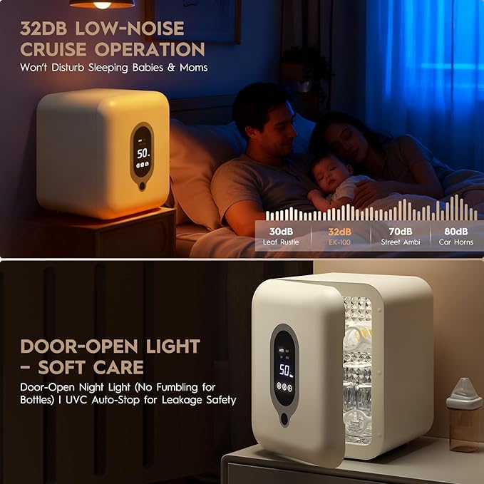 Baby Bottle Sterilizer and Dryer, 25L Large Capacity with 23 LEDs & Hot Air Drying, for Bottles, Pacifiers, Breast Pump, Ultra Quiet with Night Light