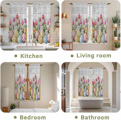 Easter Window Curtains 63 Inch Long 2 Panel Set, Rod Pocket Bedroom Curtains & - Image 8