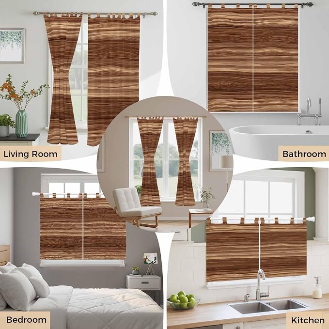 Brown Western Bedroom Curtains 63 Inch Length, Window Curtains Tab Top - Image 7
