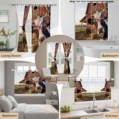 Farm Cows Kitchen Curtains 45 Inch Length, Short Cafe Window Curtains Tab Top - Image 7