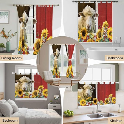 Sheep Flowers Kitchen Curtains 36 Inch Length, Small Window Curtains Tab Top - Image 7