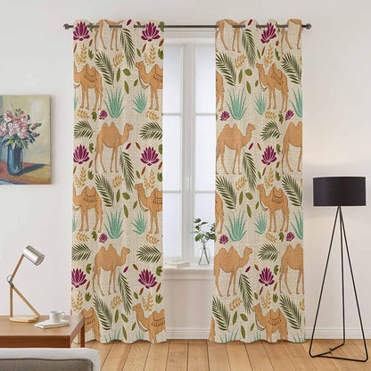 2 Panel Kitchen Cafe Curtains, Desert Camels Sunlight Filtering Nature Air - Image 2