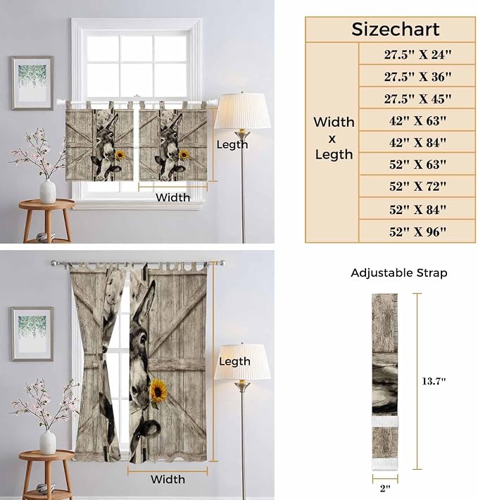 Funny Farm Animals Bathroom Curtains 63 Inch Length, Window Curtains Tab Top - Image 8