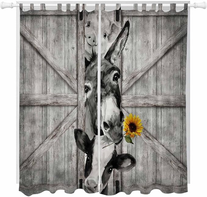 Funny Farm Animals Living Room Curtains 96 Inch Length, Window Curtains Tab Top by Unknown