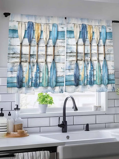 Sheer Curtains 45 Inch Length, Lake Paddle Striped Semi Sheer Curtains Light - Image 5