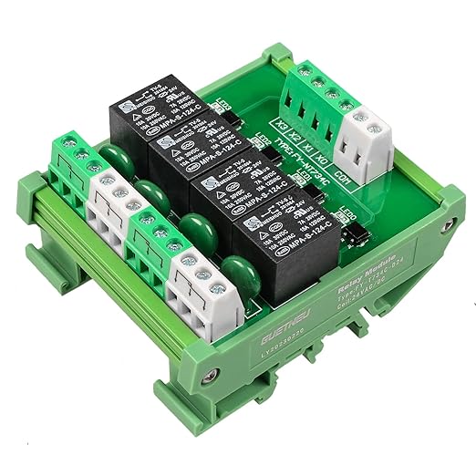 GUETNEU Relay Board, Relay Module 4 Channel 1 SPDT DIN Rail Mount 24V DC/AC, Interface Board(FY-T734C-D24)