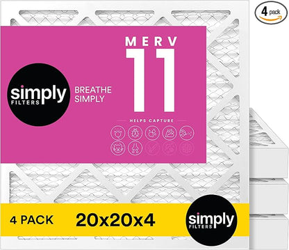 Simply 20x20x4 Air Filter, MERV 11, 4 Pack, Furnace Air Filter by SimplyFilters