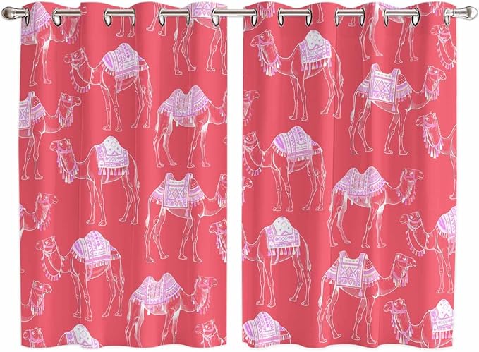2 Panel Kitchen Cafe Curtains, Desert Camel Sunlight Filtering Nature Air by Hokiten