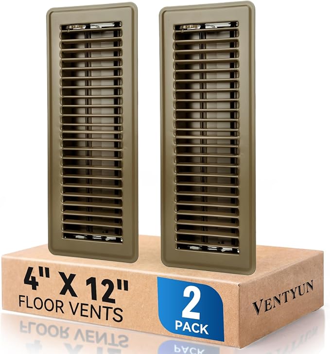 4" x 12" Floor Register Vent Covers 2-Pack, Walkable Powder-Coated Metal Vent by VENTYUN