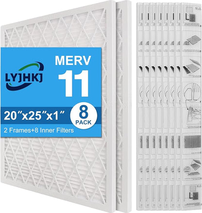 20x25x1 MERV 11 Air Filter, Quality AC/HVAC Furnace Filter，2 Reusable ABS Frame by LYJHKJ
