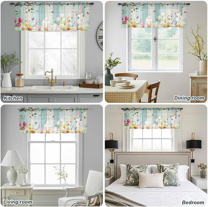 Easter Sheer Valances for Windows 60"x18", Light Filtering Kitchen Curtains - Image 5