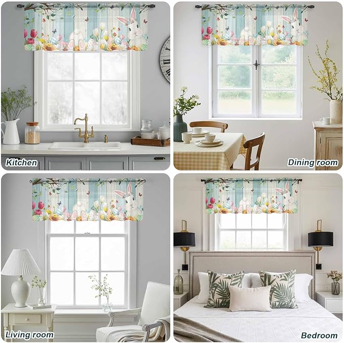 Easter Sheer Valances for Windows 54"x18", Light Filtering Kitchen Curtains - Image 5