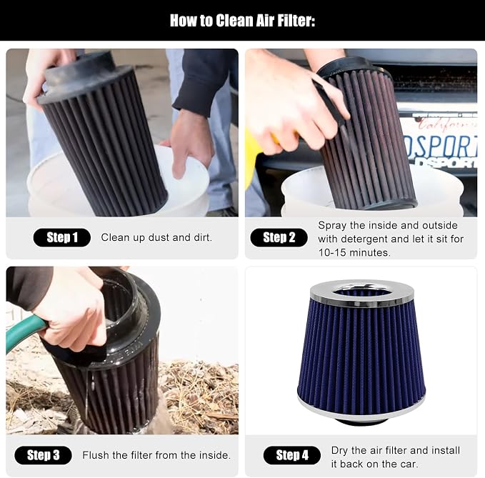 RYANSTAR RACING 63mm 2.5" High Flow Round Tapered Cone Cool Air Filter Cleaner - Image 5