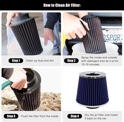 RYANSTAR RACING 63mm 2.5" High Flow Round Tapered Cone Cool Air Filter Cleaner - Image 5