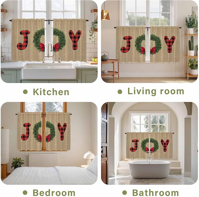 Red Green Christmas Kitchen Tier Curtains 45 Inch Long 2 Panel Set, Rod Pocket - Image 8