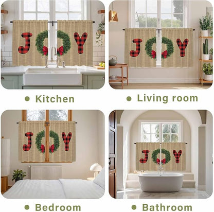 Red Green Christmas Kitchen Tier Curtains 45 Inch Long 2 Panel Set, Rod Pocket - Image 8