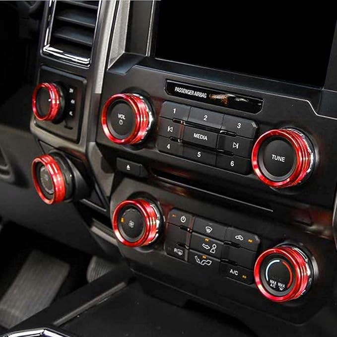 Knob Cover for F150 AC Climate Control Switch/Trailer/4WD/VOL/Tune Button Interior Center Console Trim Accessories Compatible with Ford F150 XLT 2016 2017 2018 2019 (Dark Red 6 Pcs)