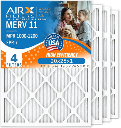 AIRX FILTERS WICKED CLEAN AIR. 20x25x1 Air Filter MERV 11 Electrostatic Pleated by AIRXFILTERSWICKEDCLEANAIR