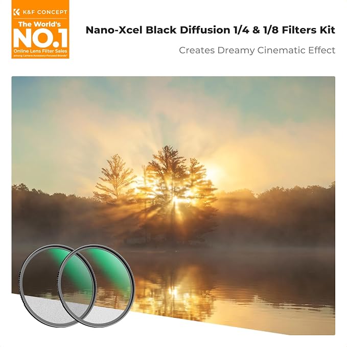 K&F CONCEPT 82mm Black Diffusion 1/4 & 1/8 Lens Filter Kit, Mist Cinematic - Image 2