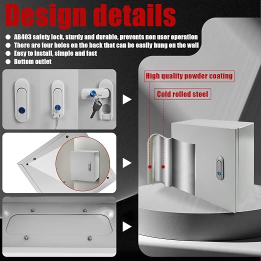 Electrical Box 12 x 12 x 6 Inch Indoor Outdoor Electrical Enclosure Box Steel - Image 4