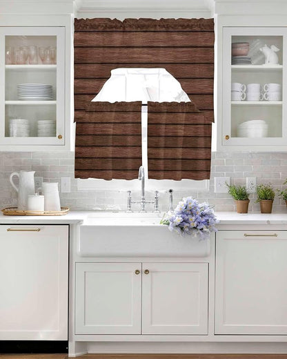 Brown Wooden Board Swag Kitchen Curtains Valance and Tier Set, Vintage Wood - Image 4