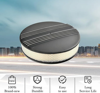 14 x 3 Inch Round Black Air Cleaner Kit Half Finned Drop Base Compatible - Image 4