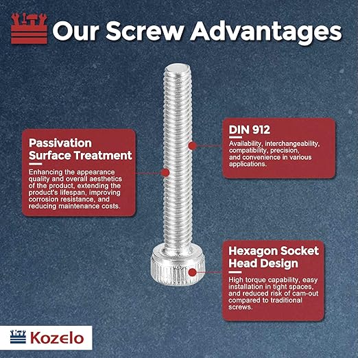 Kozelo 100pcs Socket Head Cap Screws - [M3-0.5 x 20mm] 304 Stainless Steel Allen Socket Drive for Electrical Motor 3D Printing Fan Engine Replacement Use, Silver