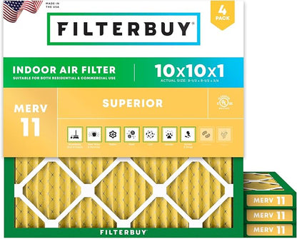 Filterbuy 10x10x1 Air Filter MERV 11 Superior Pet & Allergy Defense, by Filterbuy