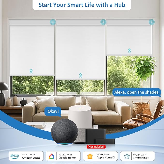 MANSNIX Smart Motorized Blinds with Remote, Cordless No-Drill Automatic Roller Shades, Blackout Electric Blind for Windows, White, 23.5 x 72