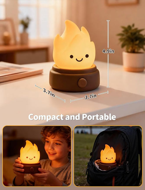 2026 Upgrade Campfire Night Light with White Noise, Portable Desk Lamp, Cute Silicone Flame Lights, Flameless Candles Lamps for Indoor Outdoor Table Decor, Funny Lamp Gifts for Kids Boys Girls