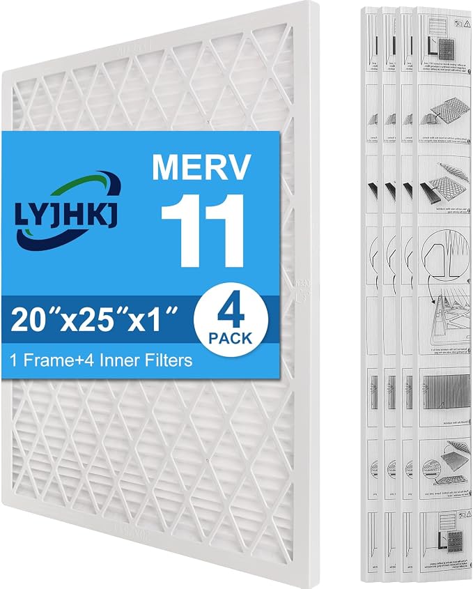 20x25x1 MERV 11 Air Filter, Quality AC/HVAC Furnace Filter，1 Reusable ABS Frame by LYJHKJ