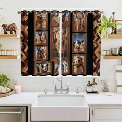 2 Panel Kitchen Cafe Curtains, Desert Camels Sunlight Filtering Nature Air - Image 2
