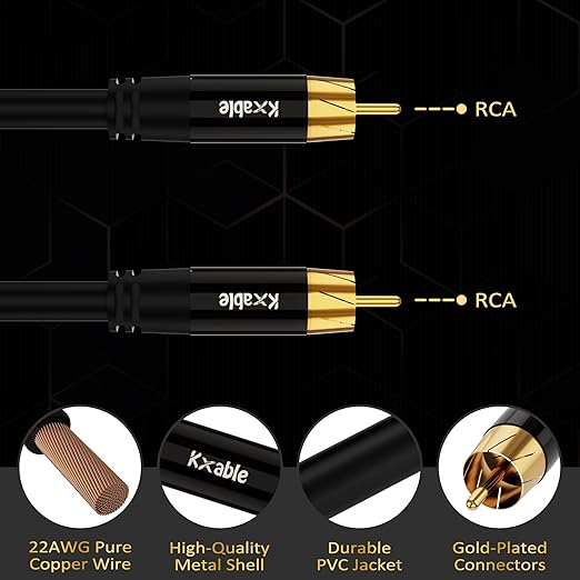 Subwoofer Cable RCA to RCA Audio Cable 25FT, Digital Coaxial Audio Cable, Premium S/PDIF RCA Cord for Home Theater, HDTV, Subwoofer, Hi-Fi System, Amplifier, 22AWG Tinned Copper, Double Shielded