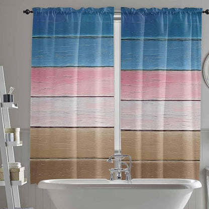 Blue Pink Brown Gradient Wood Grain Window Valance Curtains, Vintage Wood Board by IDOWMAT