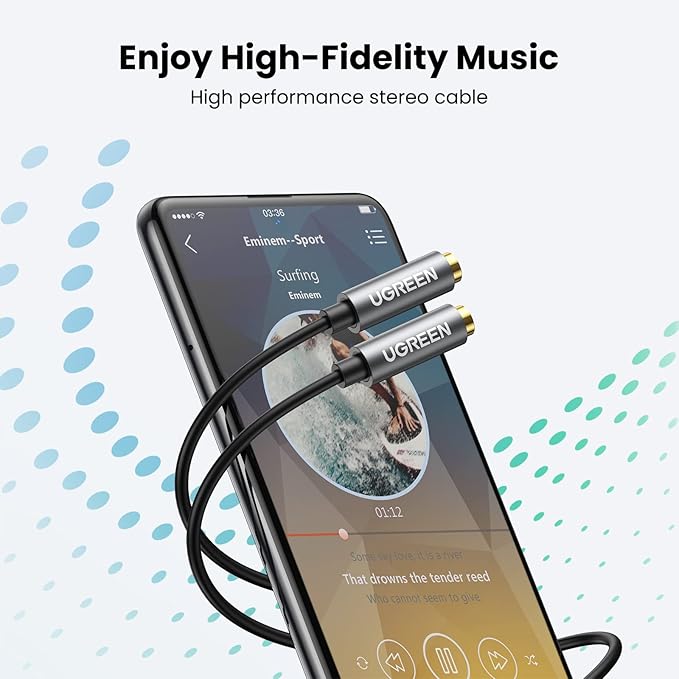 UGREEN Headphone Splitter 3.5mm Audio Stereo Y Splitter Aux Extension Cable Male to Female Dual Headphone Jack Adapter for Earphone Compatible with Switch 2/PS4/PS5 iPhone iPad, Tablet, Laptop, 7.87"