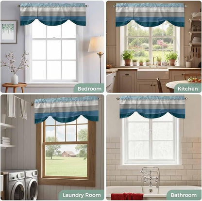 Blue Ombre Wooden Tie Up Valance Curtains - Image 8