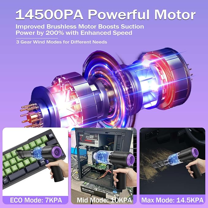 14500PA Computer Vacuum Cleaner Keyboard Cleaner Compressed Air Duster - Image 5