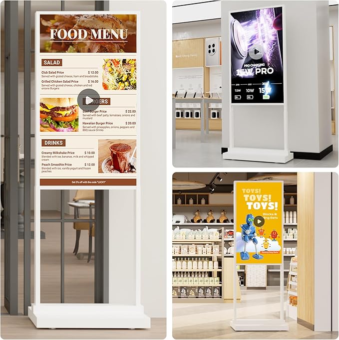 Canlarriz Digital Signage Kiosk 43 inch Digital Menu Board for Restaurants and Stores Advertising Screen 4K UHD 700 nits Ultra-High Brightness Poster Display Free Web Content Editor Android 4GB+64GB