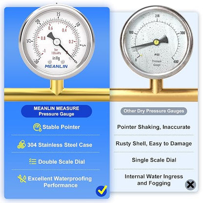 MEANLIN MEASURE -30inHG~0Psi Vacuum Gauge Stainless Steel 1/8" NPT 2" FACE DIAL - Image 5