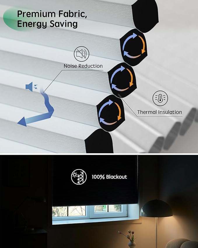 Yoolax Smart Blinds, Motorized Cellular Shades Compatible with Alexa, Blackout Electric Blinds with Remote for Indoor Windows, Automatic Energy Saving Honeycomb Shades, White, 31" W x 72" H