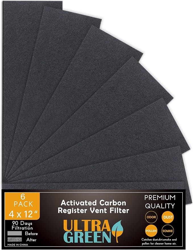 4 x 12 Inch Air Vent Filters Activated Charcoal Carbon Filter Premium Floor by ULTRA+GREEN