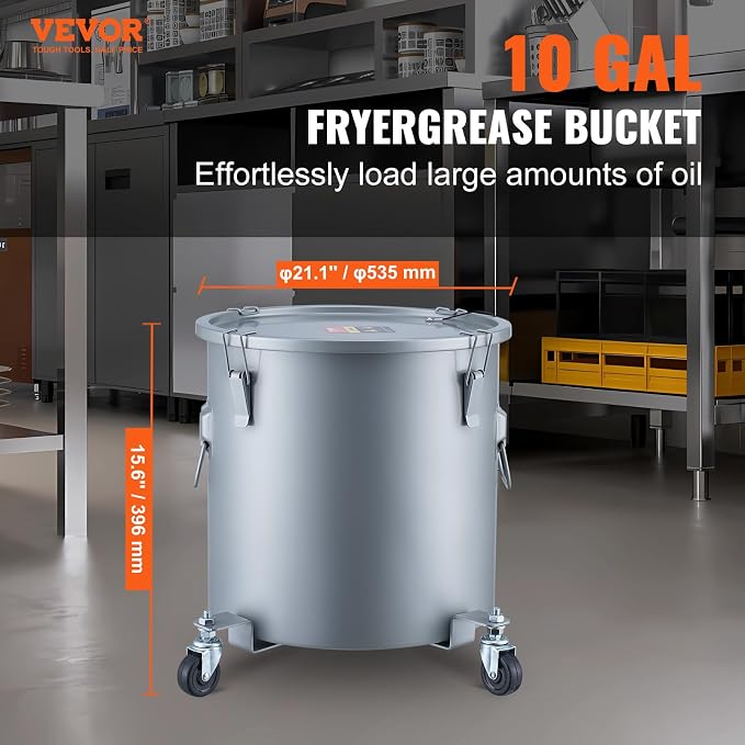 VEVOR 10 Gallon Fryer Grease Bucket, Oil Disposal Bucket Caddy on Wheels - Image 2