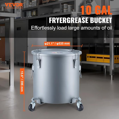 VEVOR 10 Gallon Fryer Grease Bucket, Oil Disposal Bucket Caddy on Wheels - Image 2