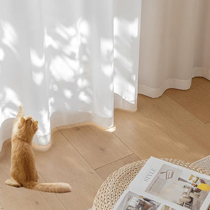 Non-See-Through White Privacy Sheer Cafe Curtains 84 inches Long 2 Panels by Unknown