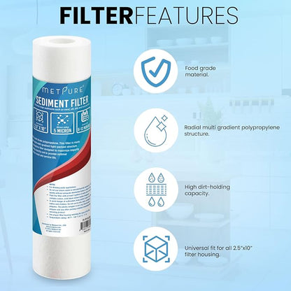 Metpure 6-Pack Sediment Filter 2.5"x10" 5 Micron Multi-Gradient Cartridge - Image 4